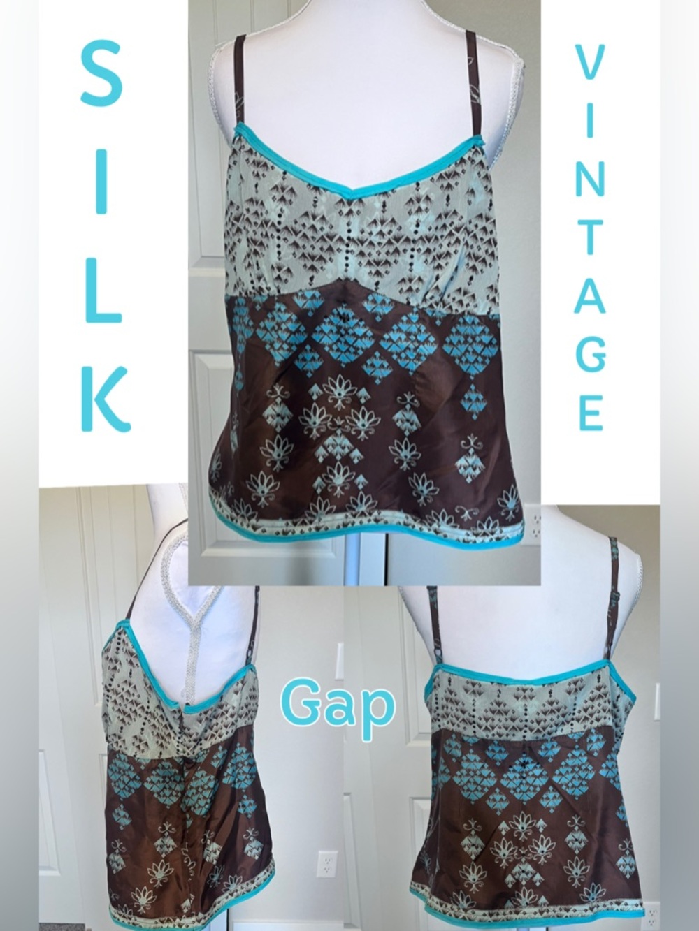 SILK Vintage 2005 GAP Camisole Sequins Side Zipper Adjustable Straps Sz Large